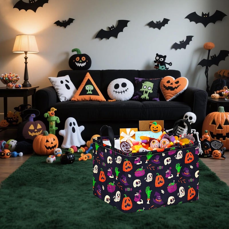 FUULOXE Halloween Ghost Storage Basket with Handles Pumpkin Open Gifts&Candy Spooky Basket stuffers for Kids Baby Collapsible Women Organizer Bins Toys Boxes for Shelves Home Office - Image 3